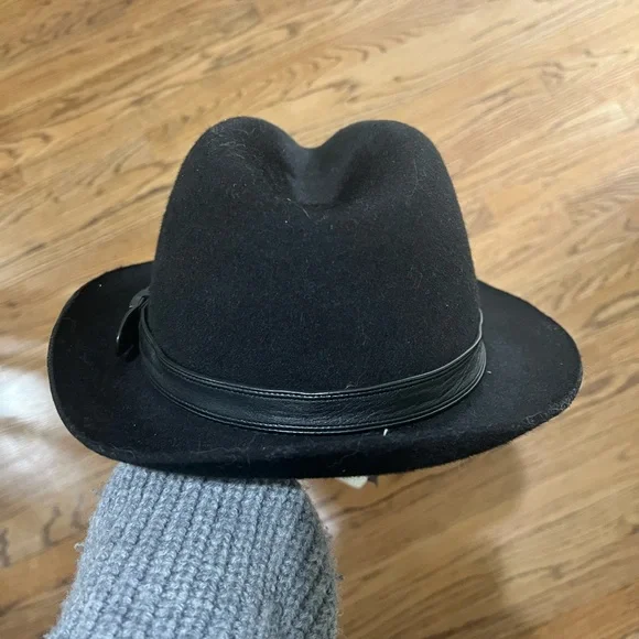 John Varvatos Black Fedora Hat Size S/M - Picture 3 of 5